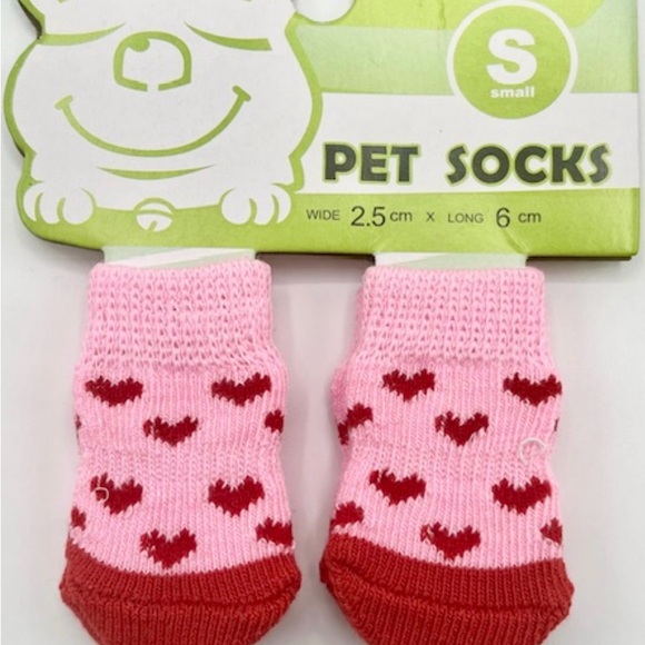 Pink Heart Pet Socks with Non-Slip Grip; great for Small-Med Dogs and Cats - Picture 3 of 4